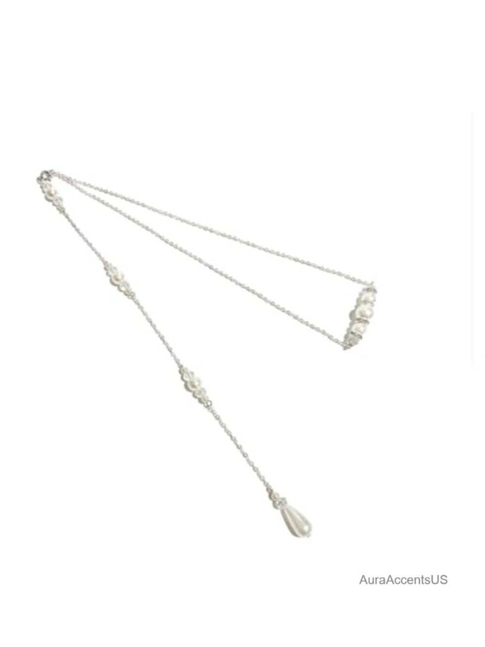 Elegant Crystal Pearl Body Chain Backdrop Necklace Long Wedding Body Jewelry